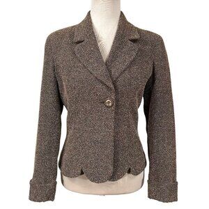 Newport News Vintage Brown Scalloped Rhinestone Button Blazer Size 8